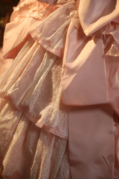 Hermoso vestido de fiesta largo sin tirantes de satén rosa con encaje, vestido de fiesta, vestido de noche GG2870