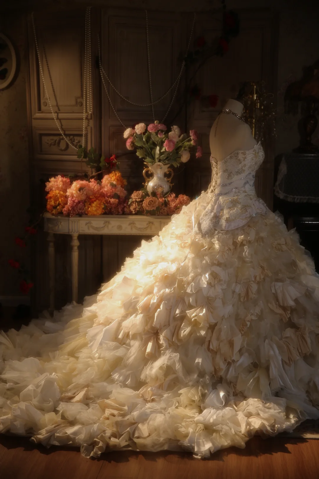 Vestido de fiesta vintage de satén, sin tirantes, de gasa y cuentas, largo, para graduación, noche, GG2872