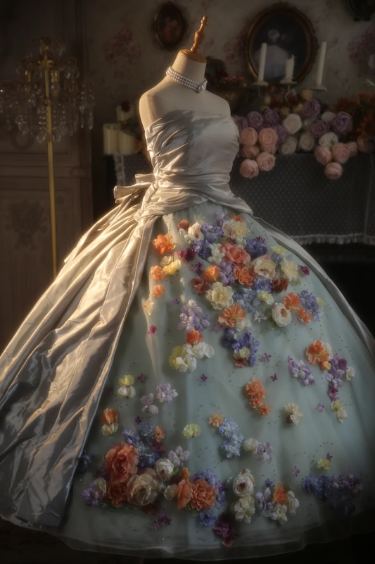 Vestido de fiesta vintage sin tirantes, de satén y tul con apliques, largo, para graduación, noche, GG2873
