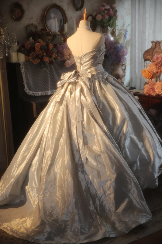 Vestido de fiesta vintage sin tirantes, de satén y tul con apliques, largo, para graduación, noche, GG2873