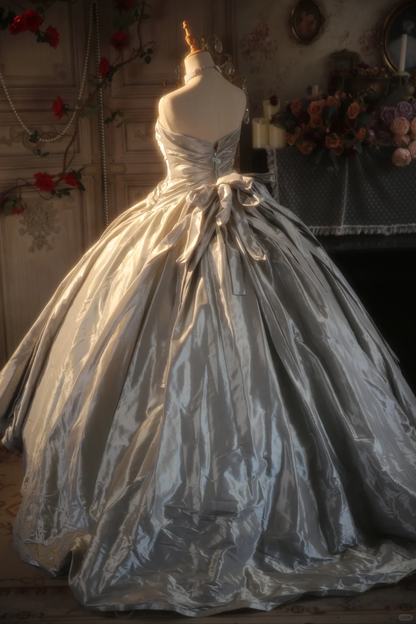 Vestido de fiesta vintage sin tirantes, de satén y tul con apliques, largo, para graduación, noche, GG2873