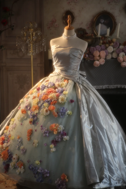 Vestido de fiesta vintage sin tirantes, de satén y tul con apliques, largo, para graduación, noche, GG2873