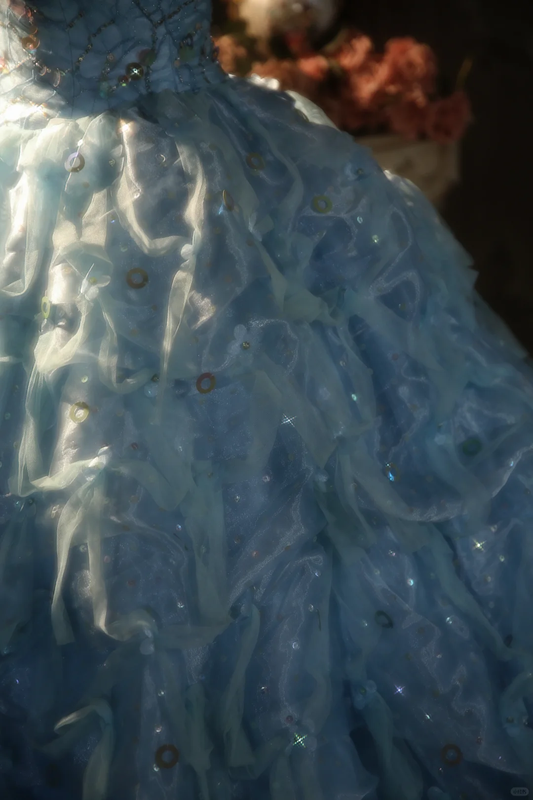 Hermoso vestido de fiesta sin tirantes de tul azul pálido, de satén, largo, para graduación, fiesta o noche GG2878
