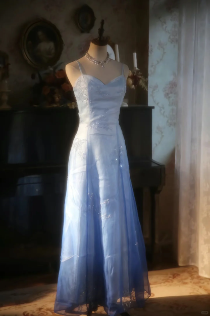 Vestido largo elegante de fiesta, de noche, con tirantes finos, de satén y tul con cuentas, corte A, GG2881