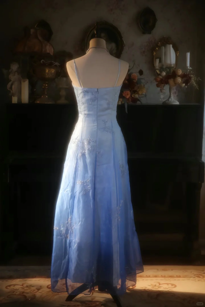 Vestido largo elegante de fiesta, de noche, con tirantes finos, de satén y tul con cuentas, corte A, GG2881