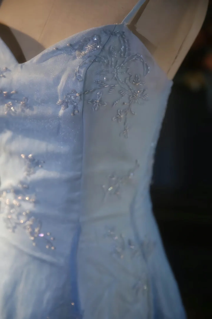 Vestido largo elegante de fiesta, de noche, con tirantes finos, de satén y tul con cuentas, corte A, GG2881