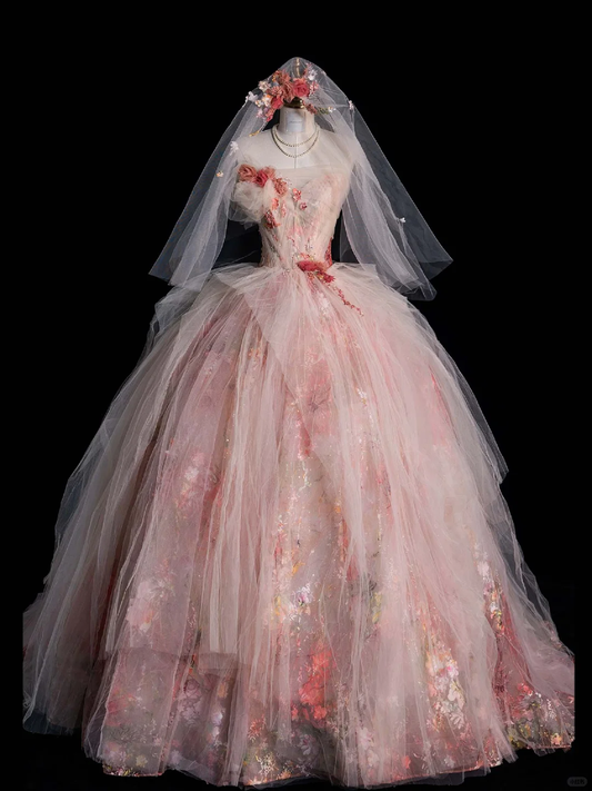 Stunning Ball Gown Strapless Tulle Appplique Long Prom Dress, Wedding Dress, Evening Dress GG2883