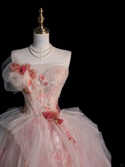 Impresionante vestido de fiesta largo sin tirantes con apliques de tul, vestido de novia o de noche GG2883
