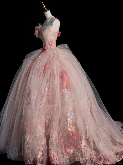 Impresionante vestido de fiesta largo sin tirantes con apliques de tul, vestido de novia o de noche GG2883