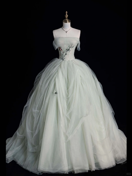 Precioso vestido de fiesta largo sin tirantes con apliques de tul, vestido de fiesta, vestido de noche GG2885