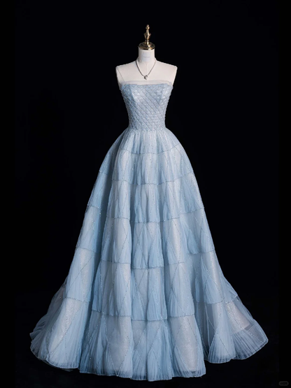 Hermoso vestido de fiesta largo de tul sin tirantes y con cuentas, vestido de fiesta, vestido de noche GG2886