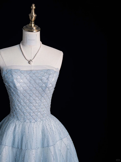Hermoso vestido de fiesta largo de tul sin tirantes y con cuentas, vestido de fiesta, vestido de noche GG2886