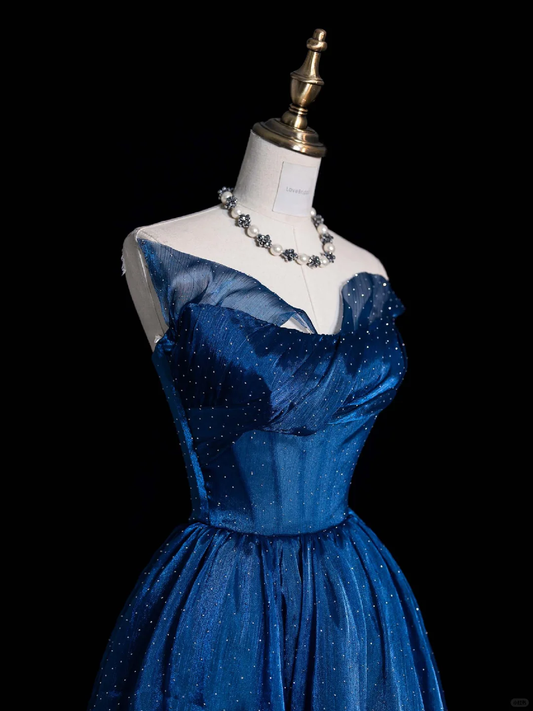 Vestido de fiesta largo de satén con cuentas, sin tirantes, corte A, de tul, de noche, GG2891