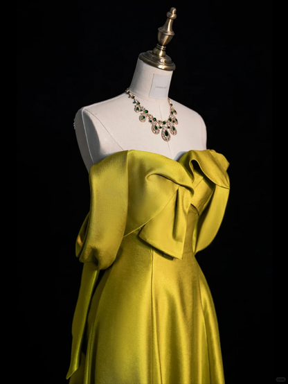 Vestido largo de satén con hombros descubiertos, corte A, para fiesta de graduación o de noche, GG2895