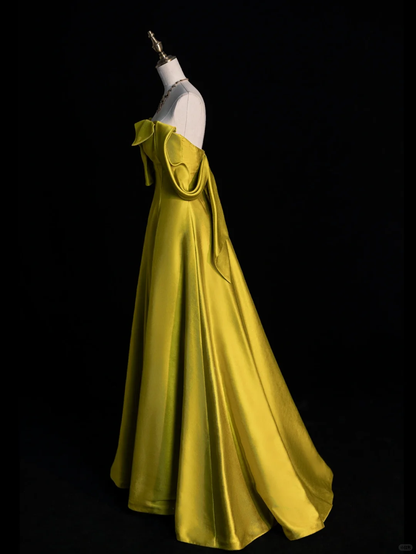 Vestido largo de satén con hombros descubiertos, corte A, para fiesta de graduación o de noche, GG2895