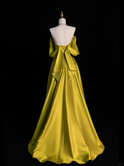 Vestido largo de satén con hombros descubiertos, corte A, para fiesta de graduación o de noche, GG2895