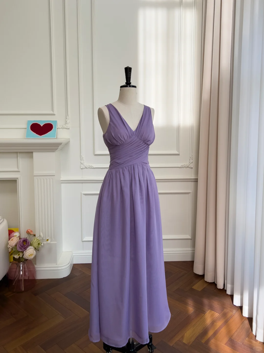 Vestido largo de gasa morado con escote en V y corte en A, elegante vestido de fiesta o de noche GG2901