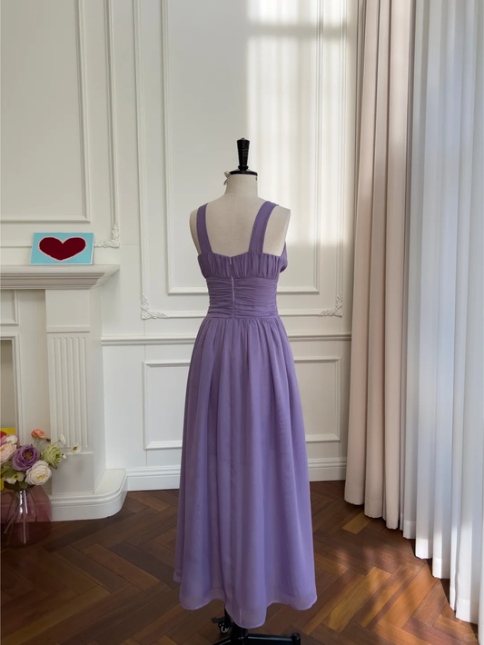 Vestido largo de gasa morado con escote en V y corte en A, elegante vestido de fiesta o de noche GG2901