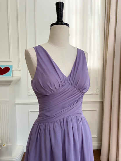 Vestido largo de gasa morado con escote en V y corte en A, elegante vestido de fiesta o de noche GG2901