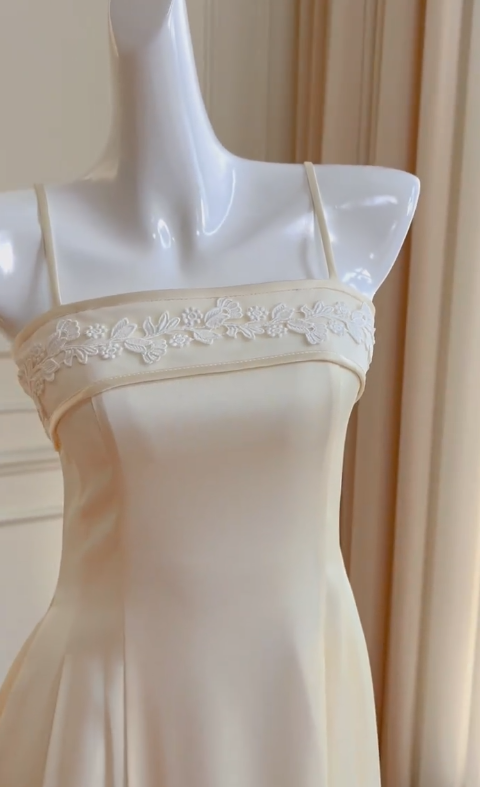 Vestido largo de satén con tirantes finos, corte A, apliques, para fiesta de graduación o noche, GG2902