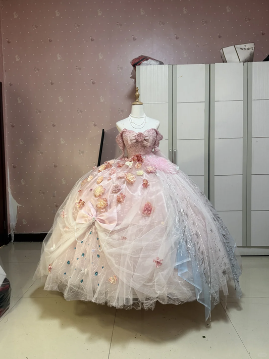 Hermoso vestido de fiesta largo sin tirantes con apliques de tul, vestido de fiesta, vestido de noche GG2908
