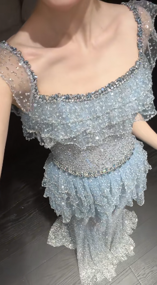 Impresionante vestido largo de fiesta, de noche y de fiesta de tul con cuentas y corte en A GG2911