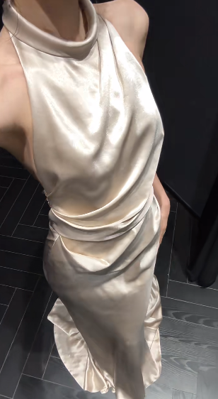 Vestido de fiesta largo plisado de satén con cuello halter y corte sirena, vestido de fiesta, vestido de noche GG2912