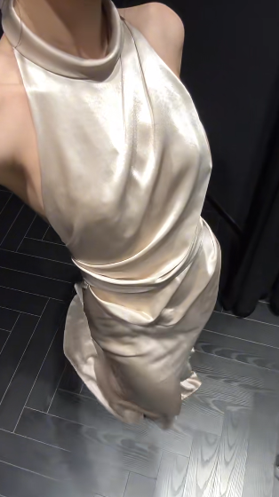 Vestido de fiesta largo plisado de satén con cuello halter y corte sirena, vestido de fiesta, vestido de noche GG2912