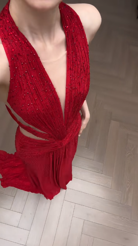 Impresionante vestido de fiesta largo de sirena con cuello halter de satén rojo y cuentas, vestido de fiesta, vestido de noche GG2917