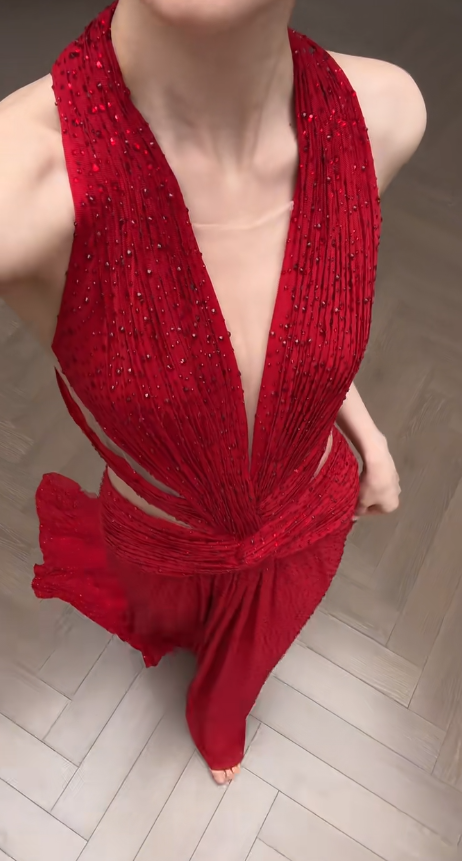 Impresionante vestido de fiesta largo de sirena con cuello halter de satén rojo y cuentas, vestido de fiesta, vestido de noche GG2917