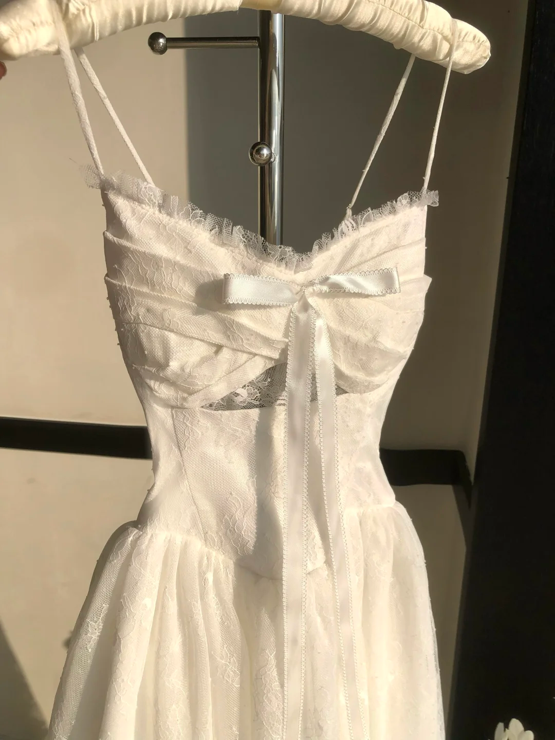 Vestido largo de fiesta, de noche y de tul blanco con tirantes finos, corte A, GG2926
