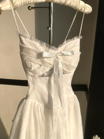 Vestido largo de fiesta, de noche y de tul blanco con tirantes finos, corte A, GG2926