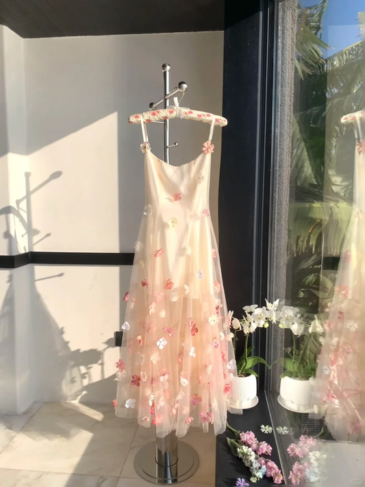 Vestido largo de fiesta, de noche y de fiesta con apliques de tul y tirantes finos, corte A, GG2928