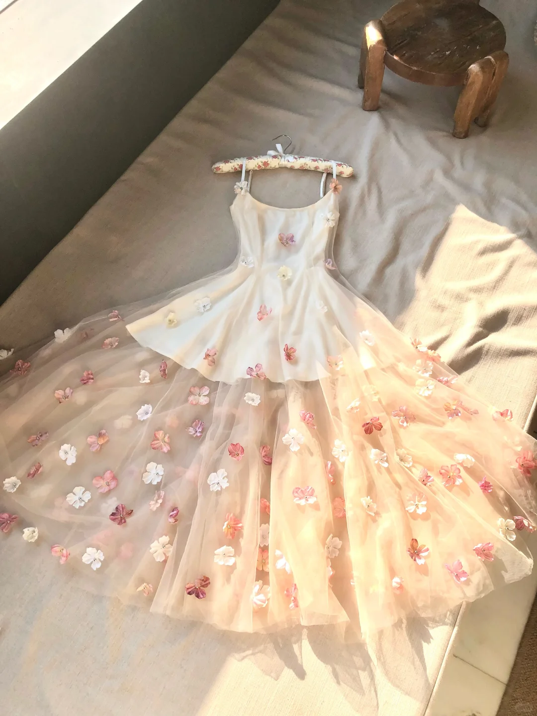 Vestido largo de fiesta, de noche y de fiesta con apliques de tul y tirantes finos, corte A, GG2928