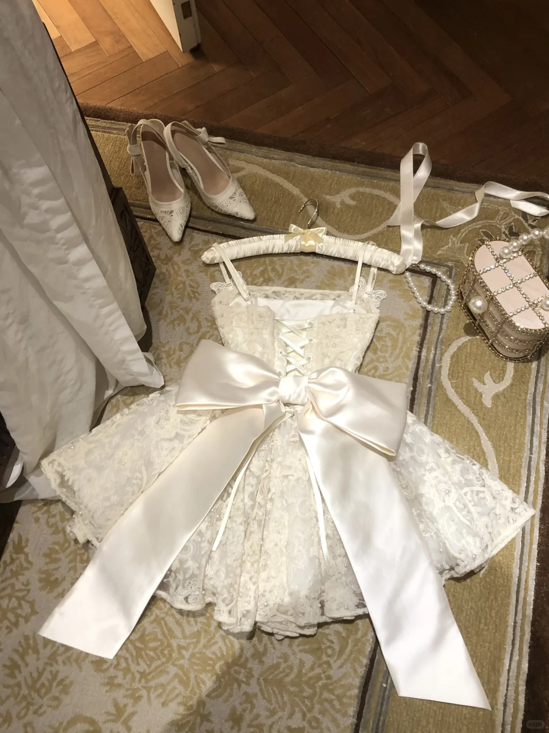 Precioso vestido de fiesta corto de encaje blanco con tirantes finos y lazo, vestido de fiesta, vestido de cumpleaños GG2929