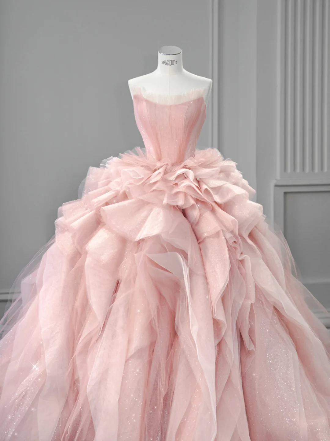 Vestido de fiesta largo de tul satinado rosa suave sin tirantes, vestido de novia, vestido de noche GG2932