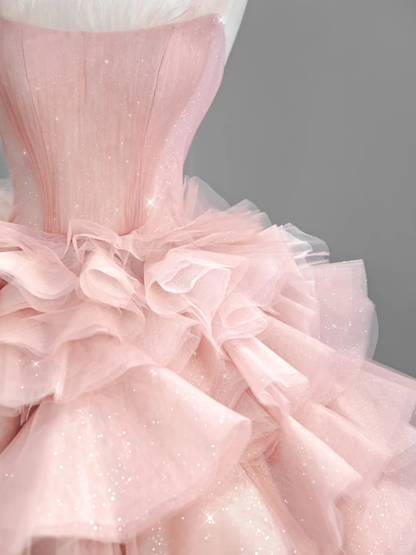 Vestido de fiesta largo de tul satinado rosa suave sin tirantes, vestido de novia, vestido de noche GG2932