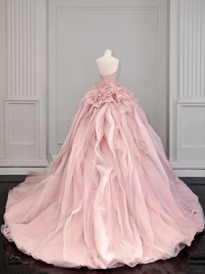 Vestido de fiesta largo de tul satinado rosa suave sin tirantes, vestido de novia, vestido de noche GG2932
