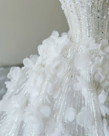 Dreamy Ball Gown Strapless Satin Sequin Applique Long Wedding Dress GG2961