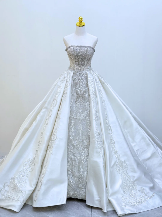 Timeless Ball Gown Strapless Satin Sequin Beaded Long Wedding Dress GG2963