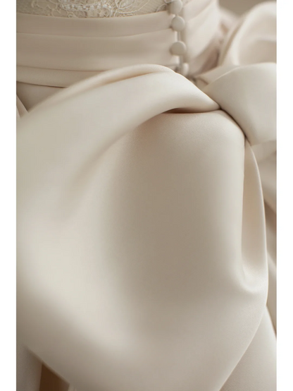 Vestido de novia largo con escote en V y encaje satinado color champán, único en su tipo, GG2990