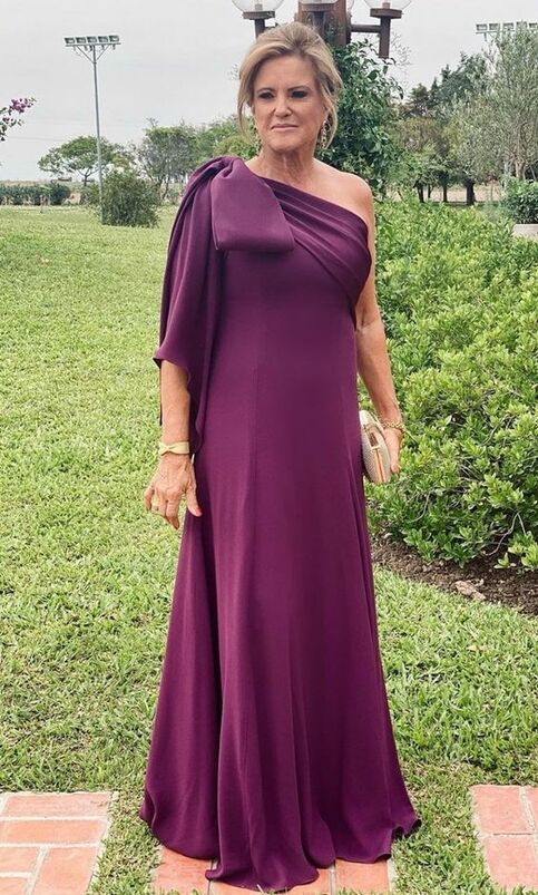 Vestido de noche único de satén largo con un solo hombro y corte A para madre de la novia, GG3028