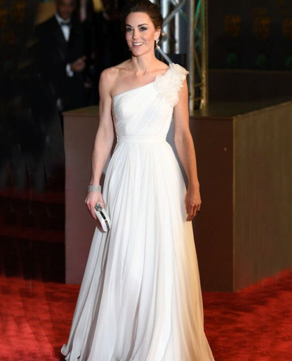 Elegante vestido largo de gasa blanca con un solo hombro para madre de la novia, vestido de noche GG3049