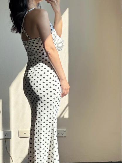 Vestido largo de satén con tirantes finos y corte sirena, ideal para fiesta de graduación o de noche (GG3063)