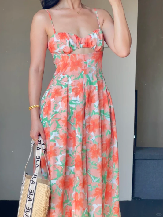 Vestido largo de gasa con tirantes finos, corte A, estampado, para fiesta de graduación o noche, GG3067