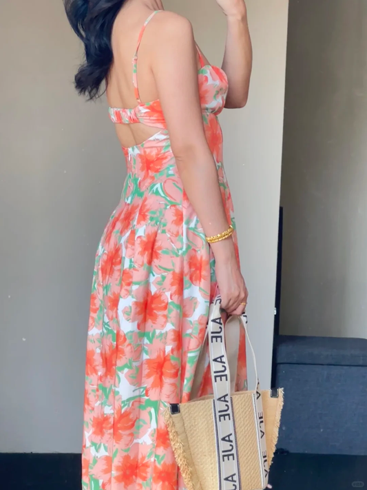 Vestido largo de gasa con tirantes finos, corte A, estampado, para fiesta de graduación o noche, GG3067