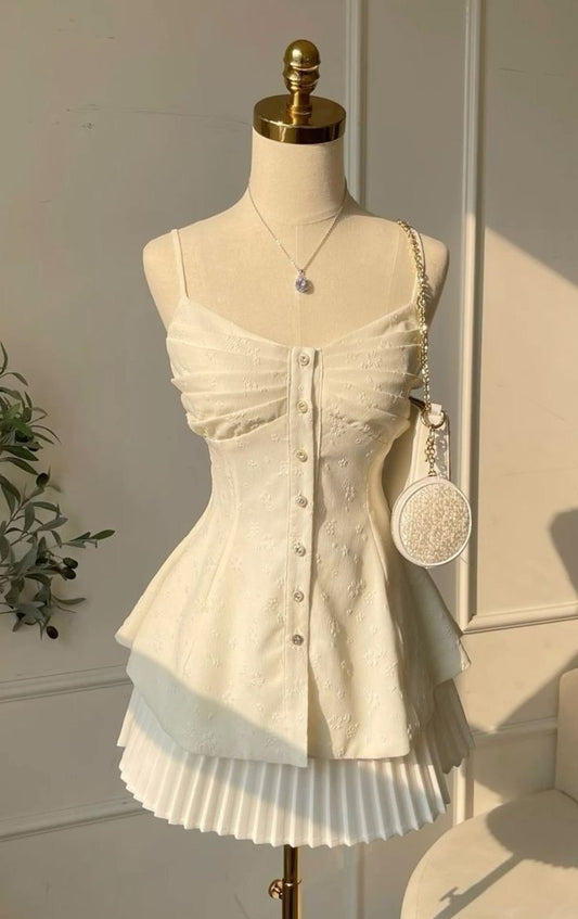 Vestido de fiesta corto plisado de satén con tirantes finos, corte A, para regreso a casa y cumpleaños GG3075
