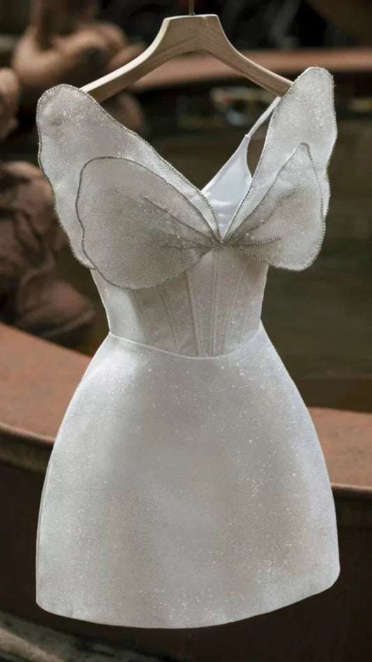Vestido de fiesta corto de satén con lentejuelas y tirantes finos, corte princesa, para regreso a casa y cumpleaños, GG3084