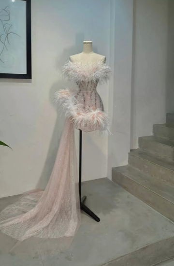 Vestido de fiesta corto único de tul rosa sin tirantes, con lentejuelas, corte A, para regreso a casa y cumpleaños GG3088