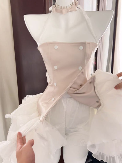 Vestido corto de fiesta con tutú, volantes y corsé de cuero sintético rosa, corte A, único, para regreso a casa y cumpleaños, GG3101